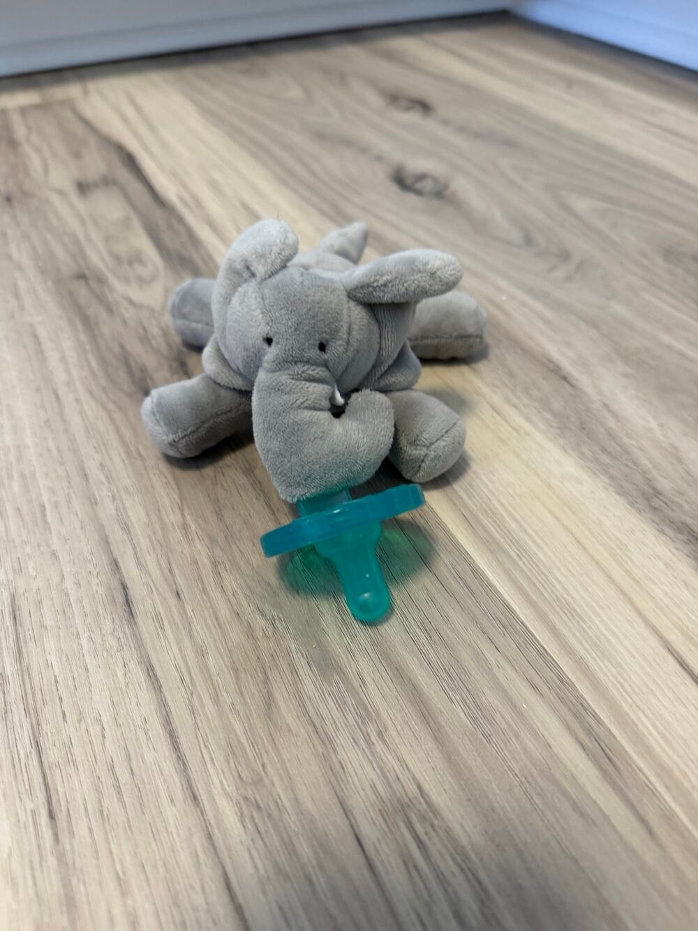 WubbaNub Gray Elephant Plush Stuffed Toy With Pacifier Holder Binkie Avent